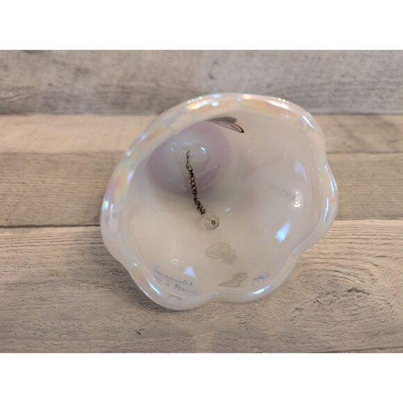 Vintage Fenton Handpainted Heart Design Bell With Iridescent Finish 1992 - Picture 4 of 6